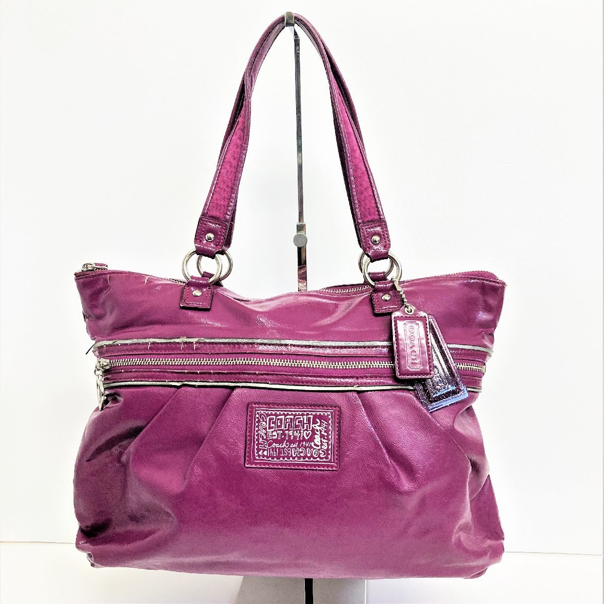 86】1円~ 中古品 COACH コーチ トートバッグ ポピー POPPY パープル 紫 