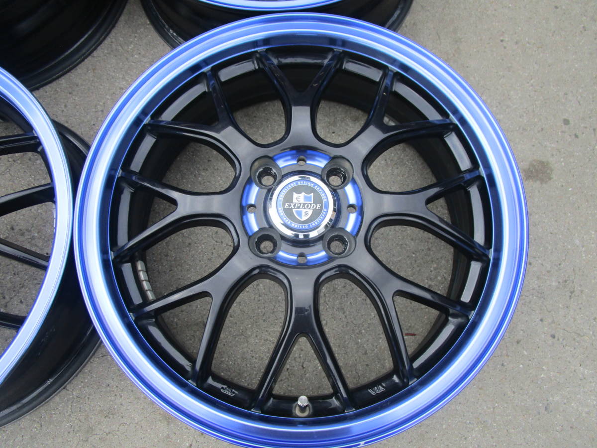 EXPLODE RBN☆16×5J+45 100-4H☆4本セット☆ブラックブルーリム 