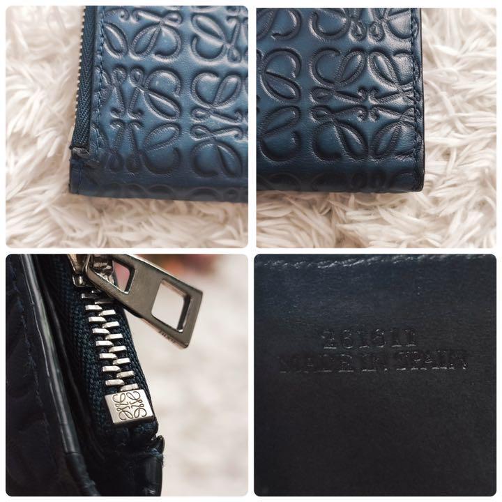 【美品】ロエベ 折り財布 リピートアナグラム ロゴ ネイビー レザー 本革 1円スタート【美品】LOEWE 折り財布 L字ファスナー リピート