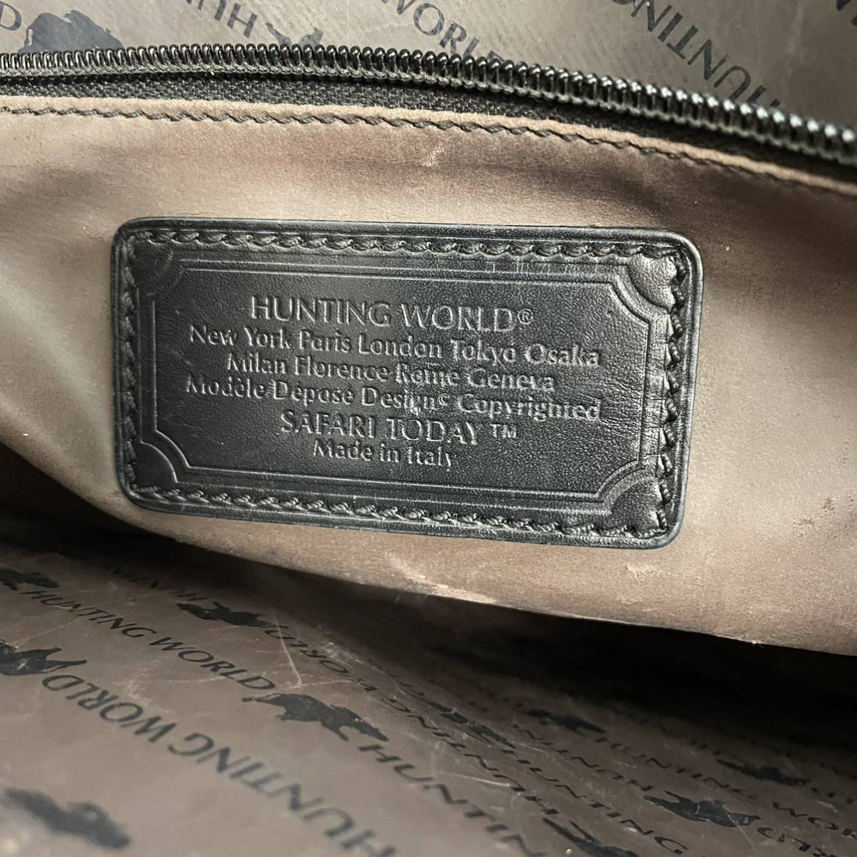 1円 美品 ビッグロゴ ハンティングワールド トートバッグ ビジネスバッグ でかロゴ ブラック レザー 男女兼用 肩掛け可能 ハンティングワールド WORLD トートバッグ（柄ロゴ）の通販 美品HUNTING ショルダーバッグ バチュークロス