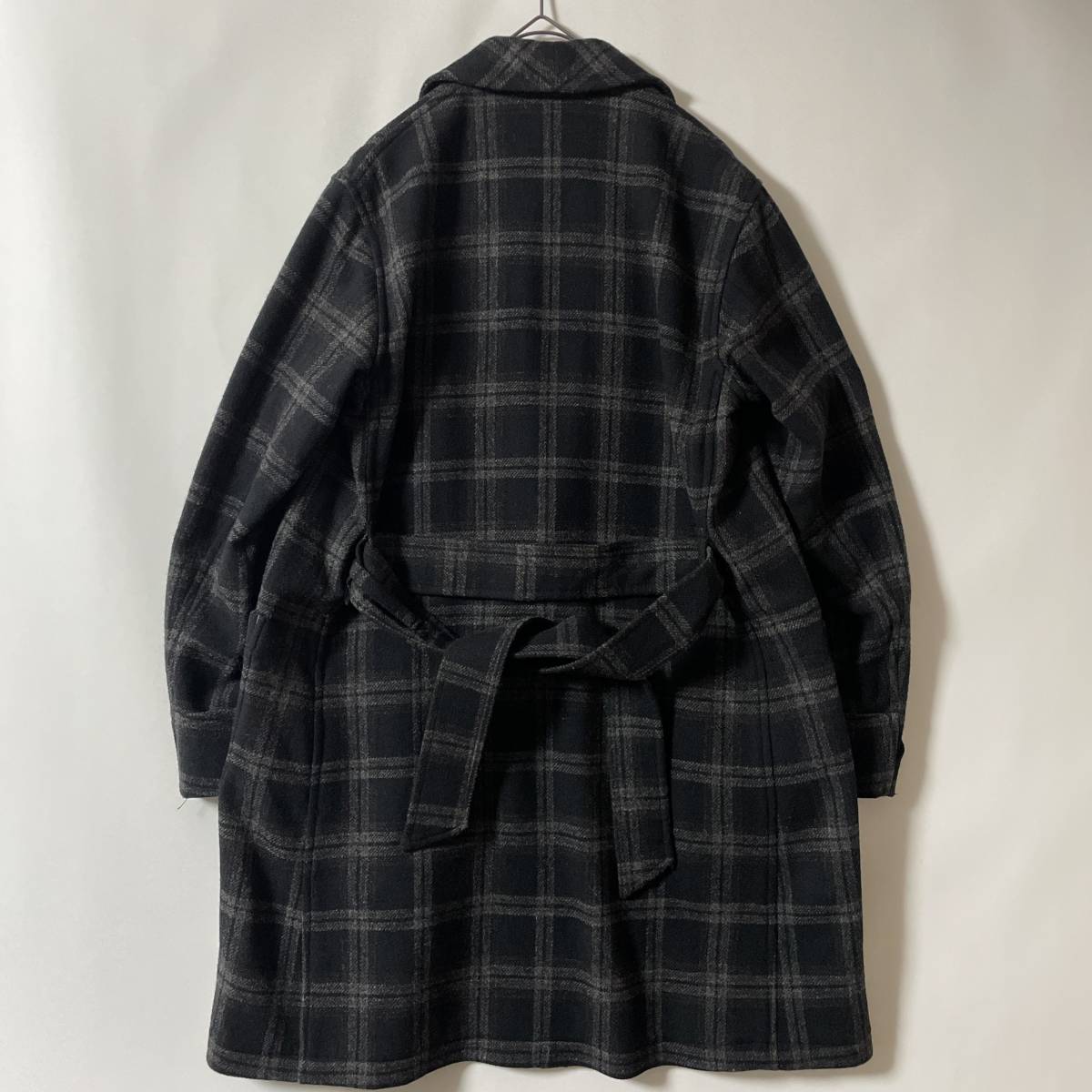 【美品】J.S.HOMESTEAD size/M ジェイエスホームステッド i ショールカラーコート ウール アウター チェック ブラック 黒