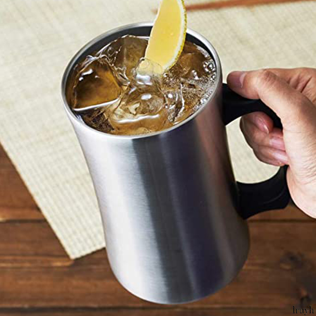 ドウシシャ DOSHISHA 飲みごろメガジョッキ 1.0L シルバー ブラックハンドル ステンレス シルバー 真空断熱構造 宅飲み ハイボール ビール