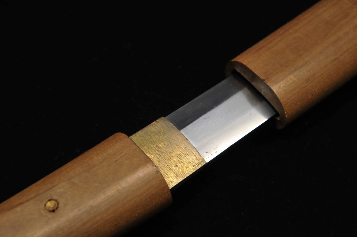 刀剣】 脇差 白鞘 無銘 長さ：35.5cm 反り：0.3cm 登録証（鹿児島34418