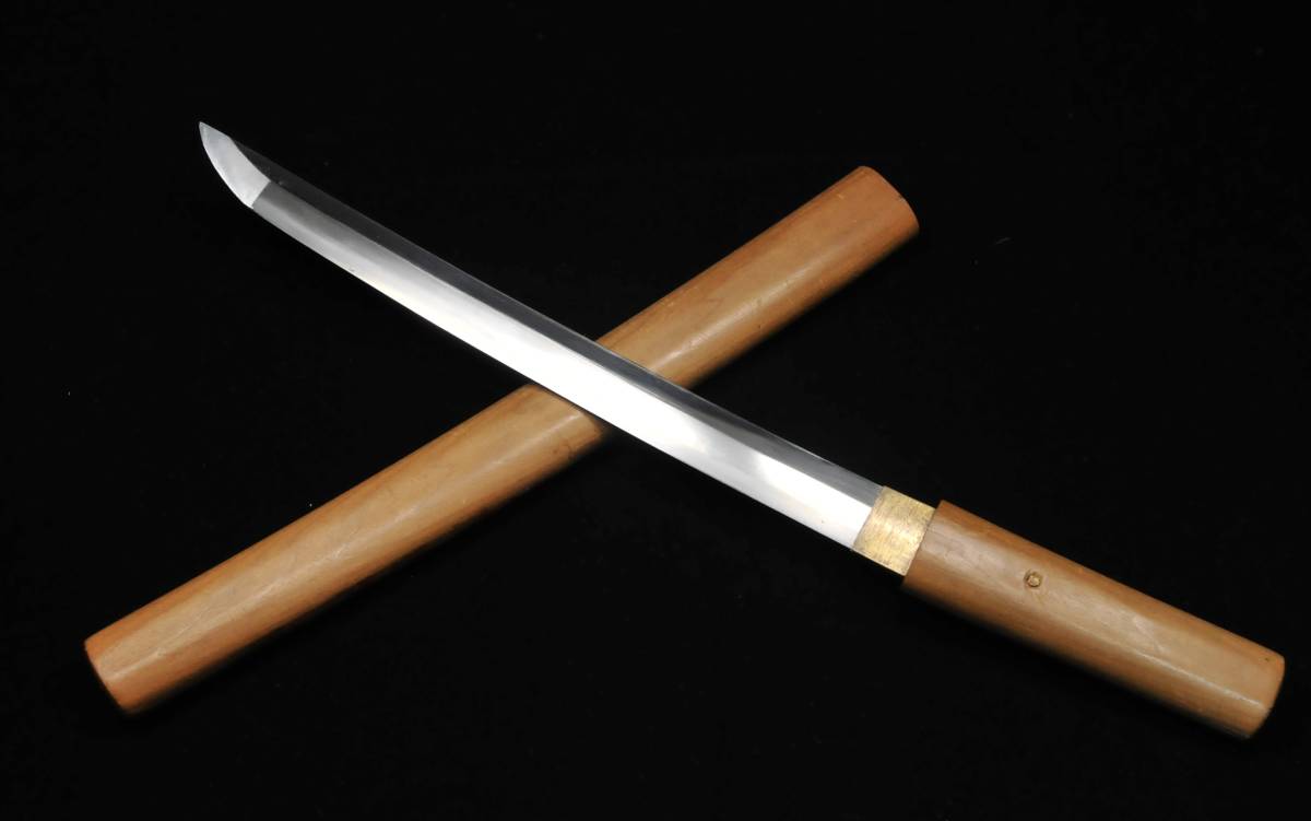 刀剣】 脇差 白鞘 無銘 長さ：35.5cm 反り：0.3cm 登録証（鹿児島34418