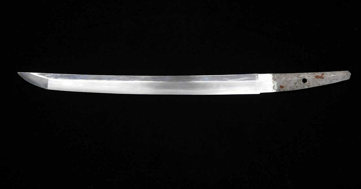 刀剣】 脇差 白鞘 無銘 長さ：35.5cm 反り：0.3cm 登録証（鹿児島34418