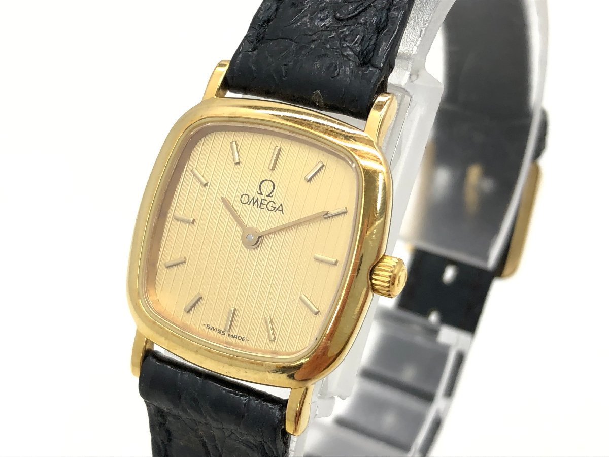 【ジャンク品】OMEGA De Ville クォーツ 腕時計 ゴールドカラー OMEGA オメガ デビル ゴールド文字盤 クォーツ レディース 腕時計 革