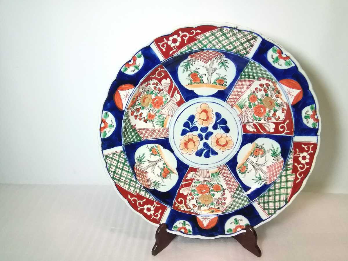 古伊万里 伊万里焼 有田焼 色絵 40cm 額皿 大皿 飾り皿 骨董 置物
