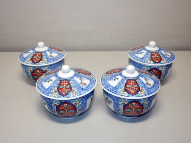 【大人気，安い】 36/十二代酒井田柿右衛門 染錦地紋割画 蓋付き茶碗4客組 茶器 口径8.5㎝ 高さ8㎝ 自宅保管/骨董品アンティーク茶道具(柿右衛門様式)｜売買されたオークション情報、yahooの商品情報をアーカイ 伊万里、有田