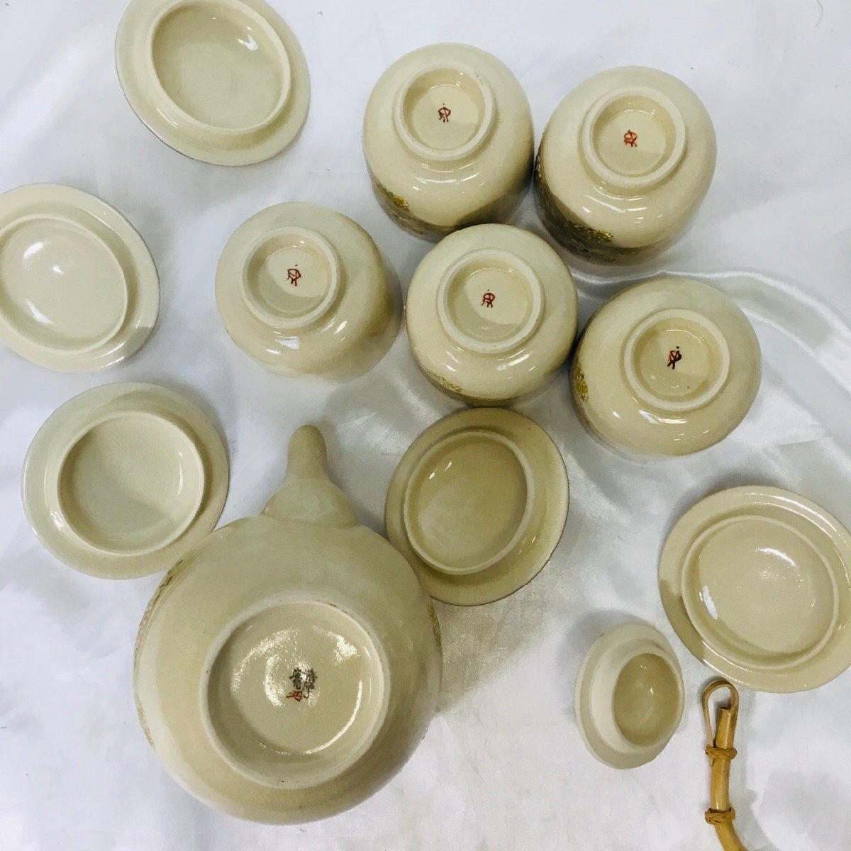 保管品/CH】陶器 希少 明治大正時代 薩摩焼 慶田造 金彩色絵 茶器揃 