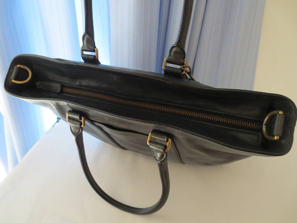 COACH 70600 コーチ レザー トートバッグ ビジネスバッグ 濃紺緑 