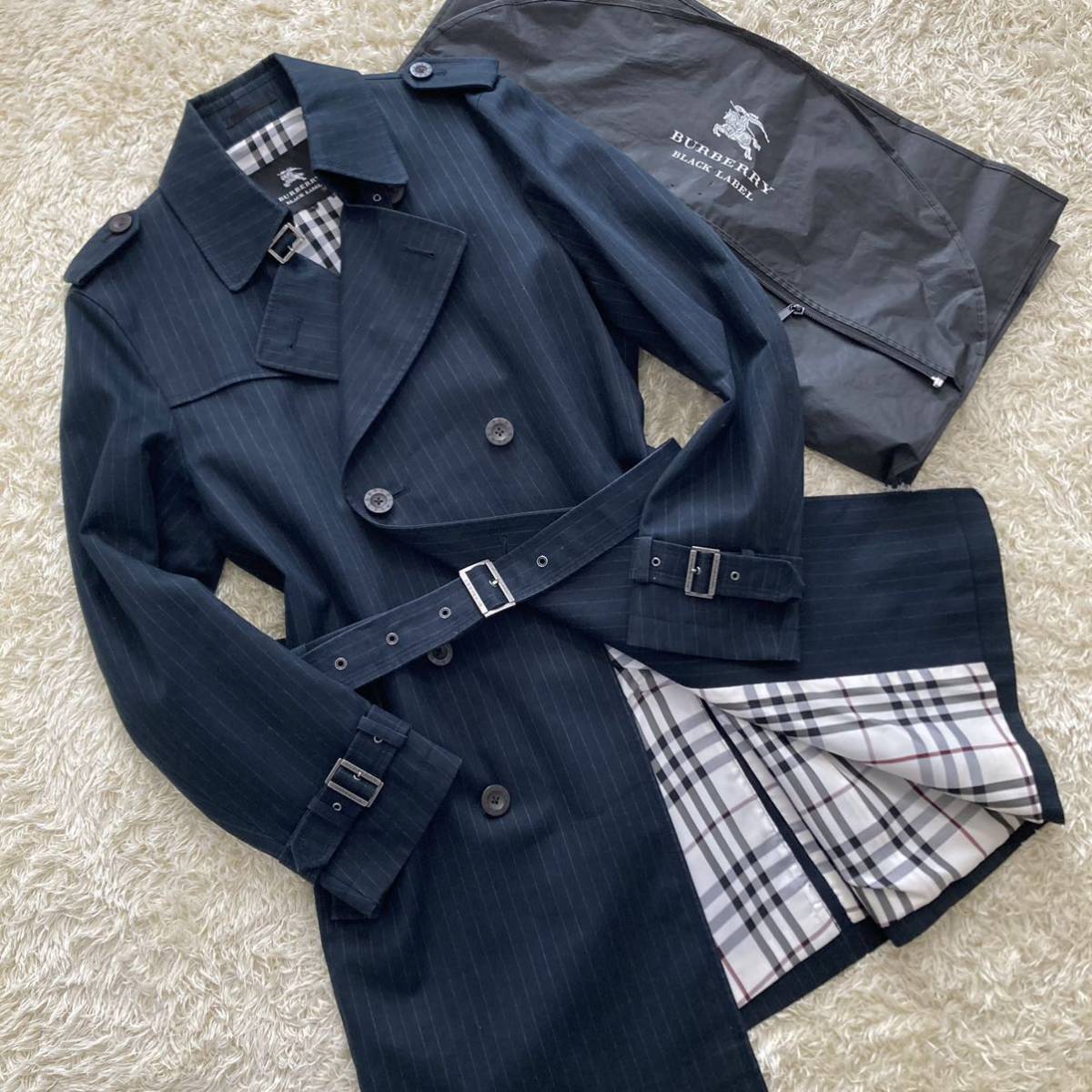 1円【圧倒的な品格 / 希少Lサイズ】BURBERRY BLACK LABEL トレンチ