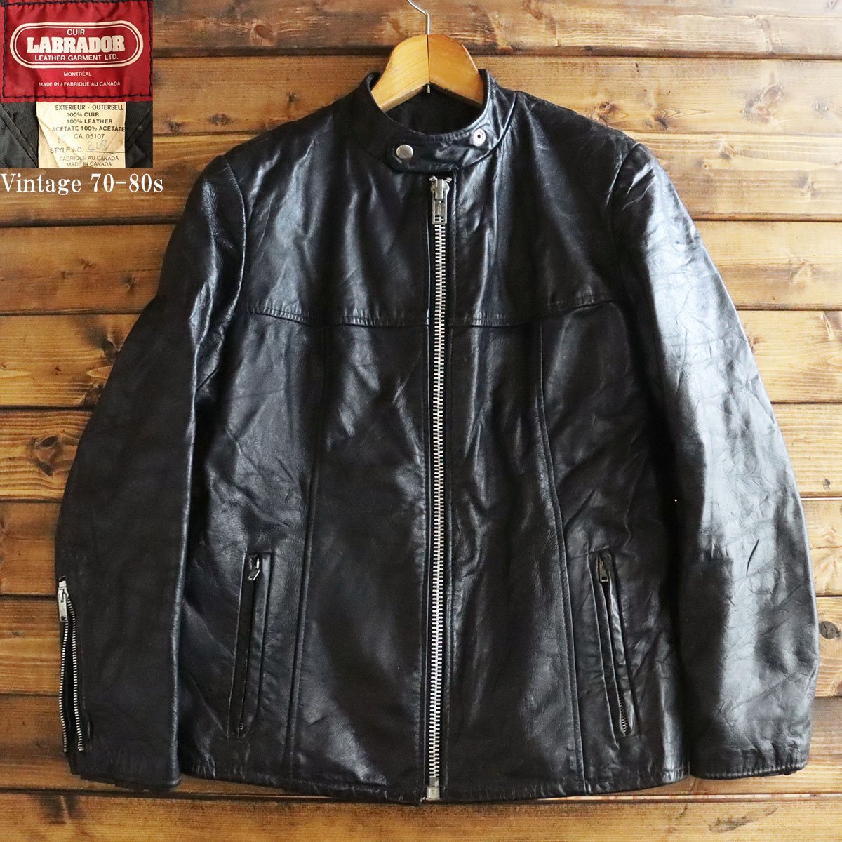【定番，低価】 2/T9.6-4 70s-80s カナダ製 LABRADOR シングルライダース 本革 レザージャケット ACMEジッパー バイカー メンズ M位 ブラック(Mサイズ)｜売買されたオークション情報、yahooの商品情報をアーカイブ公 Mサイズ