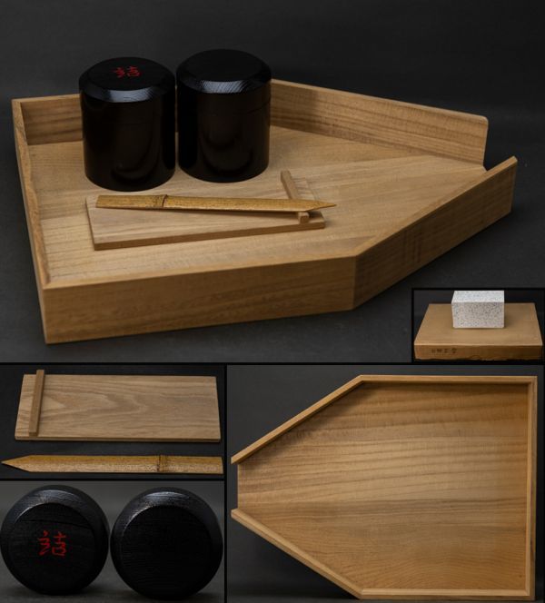 未使用 茶道具 口葉茶漏斗セット 竹べ ら糊板付 開炉ロ切 炉開壺飾 元箱 口切茶事』詰棗 一双 (挽家) 葉茶漏斗 (竹べら・糊板) 化粧箱 【公式通販】