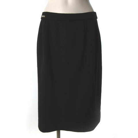 レオナール LEONARD FASHION ファッション ひざ丈 ウール スカート ロゴプレート ブラック 黒 76 レディース
