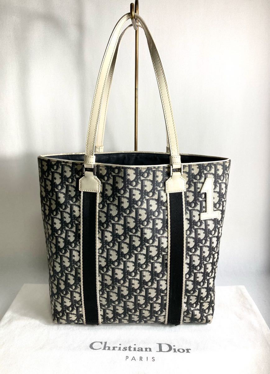 1円スタート□美品　Christian Dior クリスチャンディオール 手提げ　トートバッグ 肩掛け　トロッター柄　ショルダーバッグ 