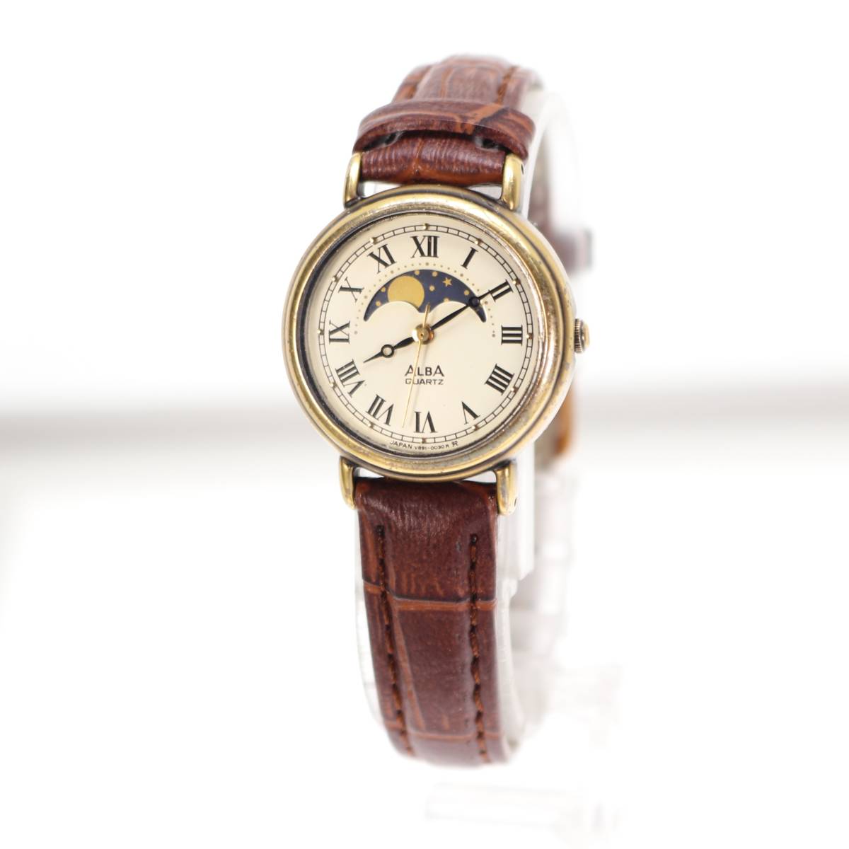 セイコー アルバ ムーンフェイズ レディース 電池ベルト交換済み稼働品 O-52