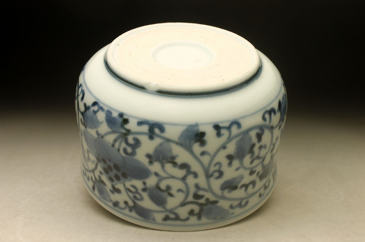 余韻】 江戸期 染付唐草牡丹文 茶碗☆無傷美品 時代物＜同梱可