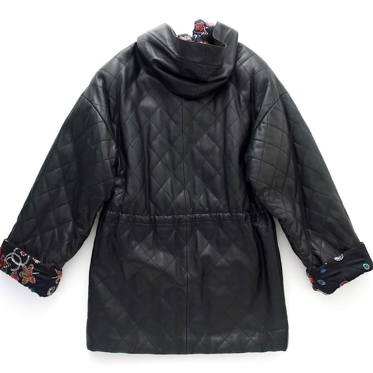 激レア 極美品 CHANEL 1990 キルティングレザーコート 38 ブラック 