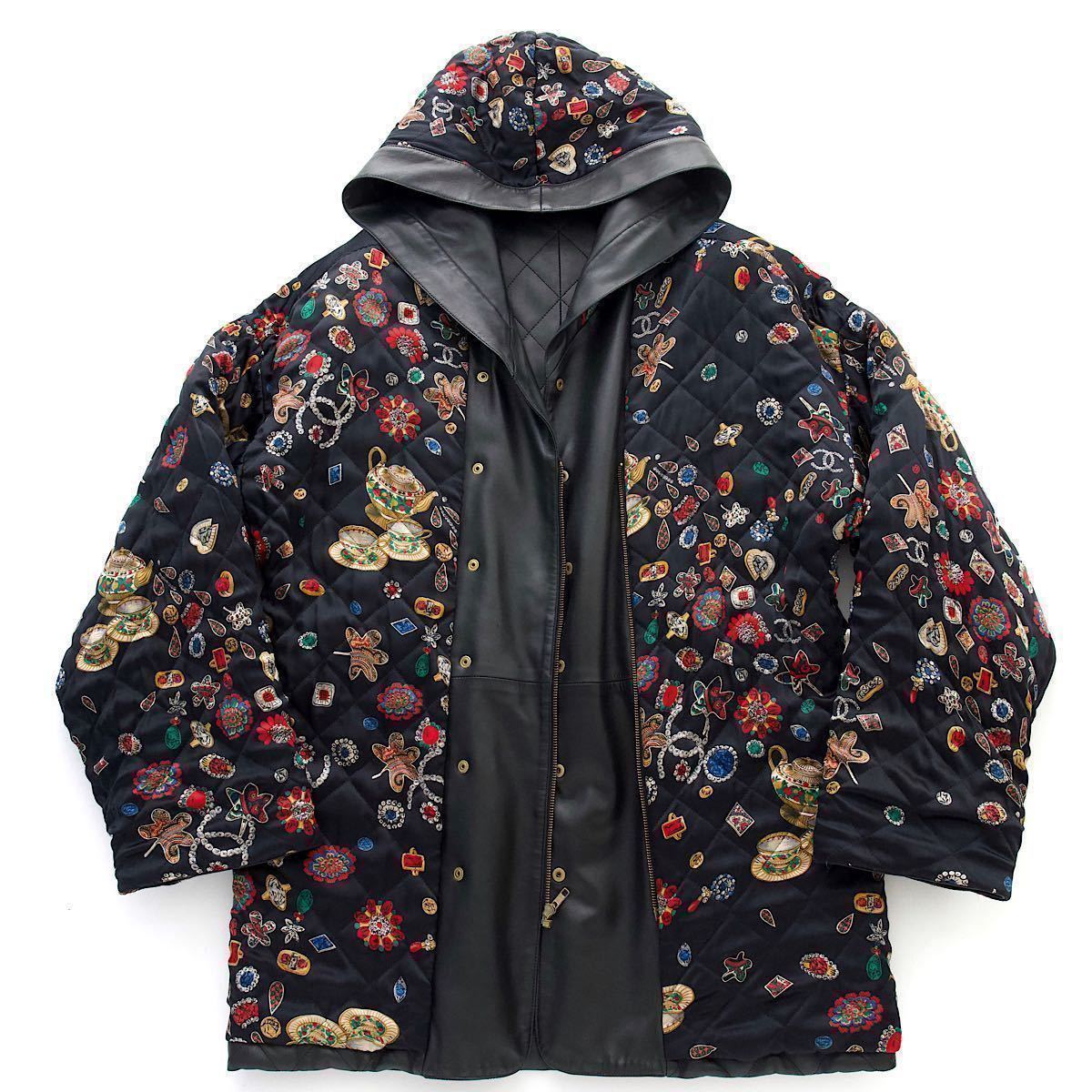 激レア 極美品 CHANEL 1990 キルティングレザーコート 38 ブラック 