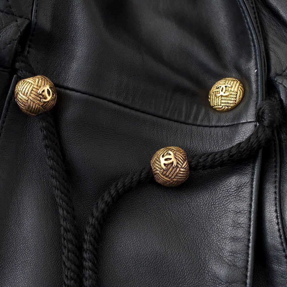 激レア 極美品 CHANEL 1990 キルティングレザーコート 38 ブラック 