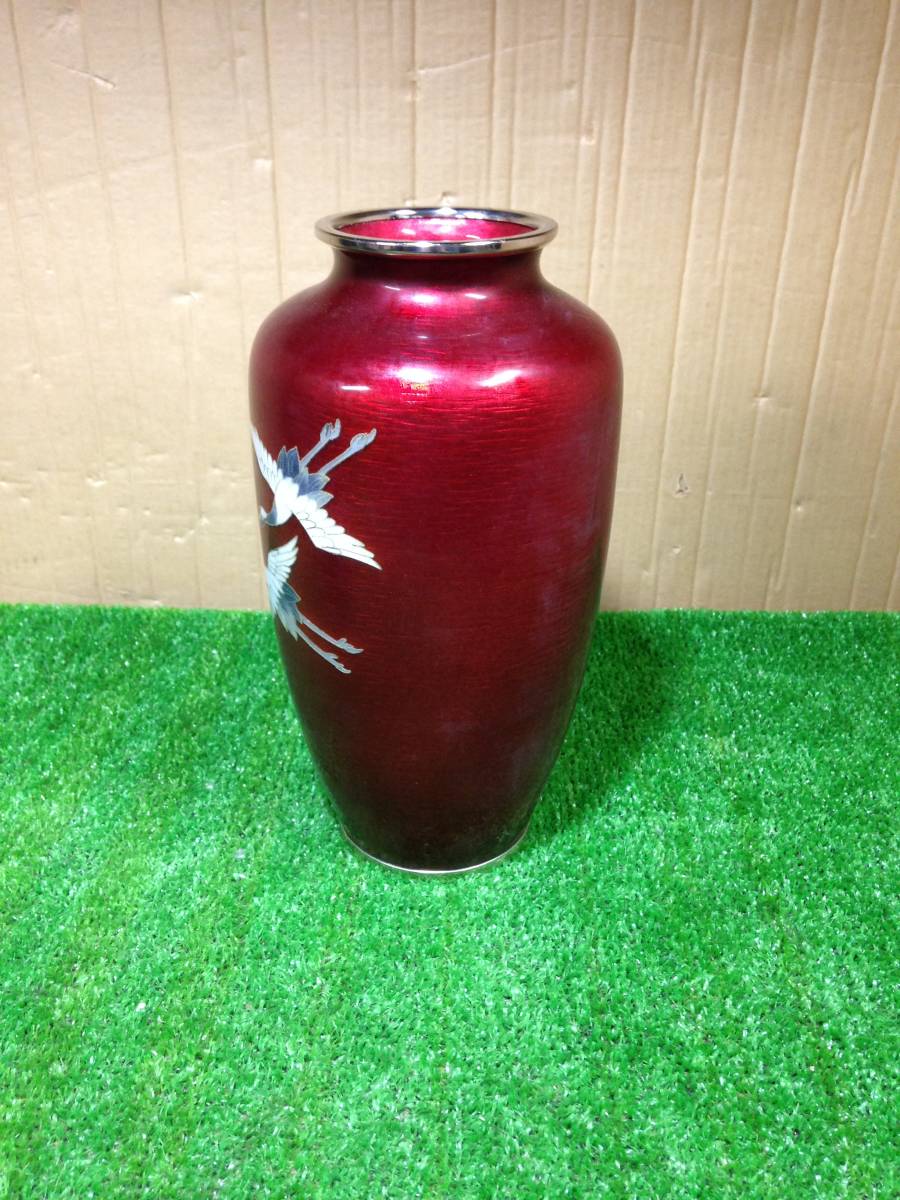 七宝焼 鶴文 花瓶 時代箱付 M R8883B 七宝焼 鶴文 花瓶 時代箱付 M R8883B