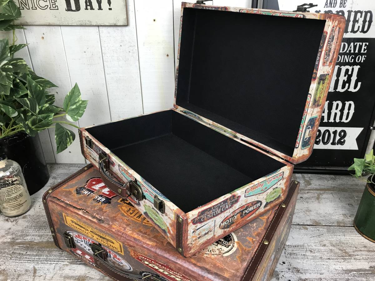大小2個セット]アンティークトランク調小物収納ビンテージ家具 