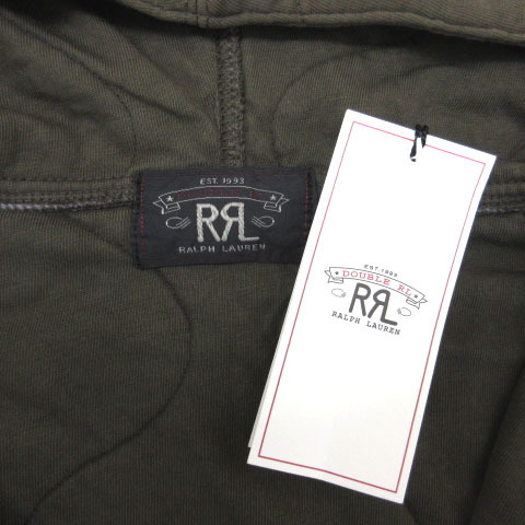 未使用品 ダブルアールエル RRL キルテッド コットン ジャージー フーディ パーカー ジップアップ MNRRKNI16810070 XL カーキ メンズ