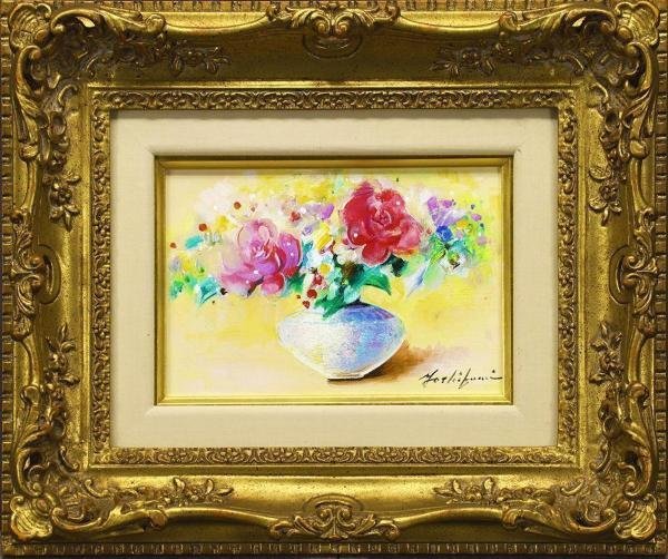真作】【WISH】渡辺芳文「花」油彩 SM ◇一枚の絵取扱作品 〇二科会 