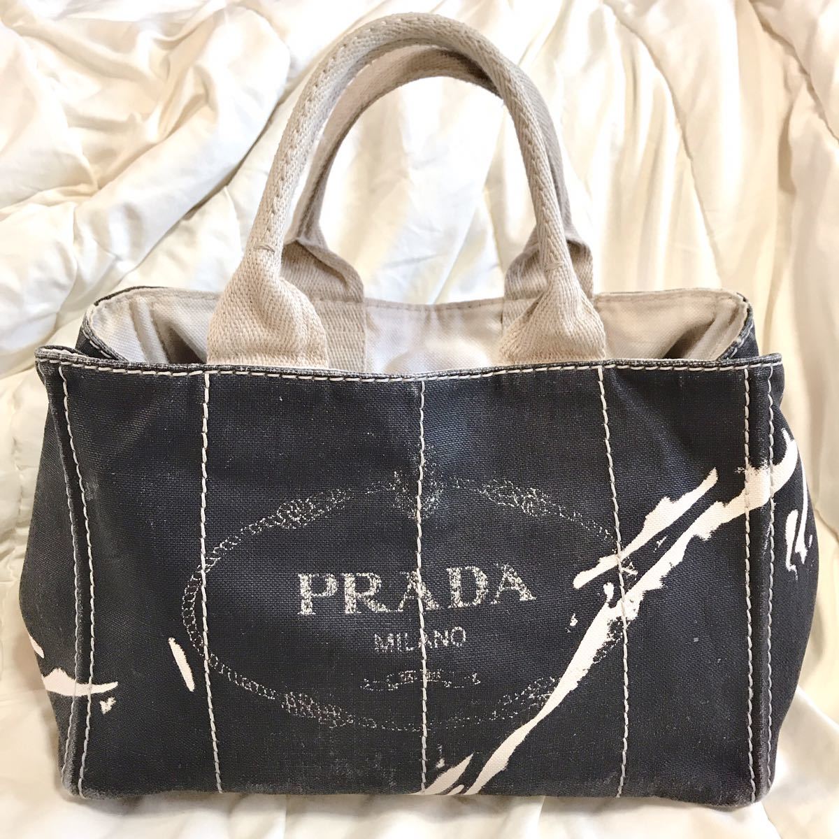 PRADA プラダ カナパ ブラックデニム ハンドバッグ トートバッグ 