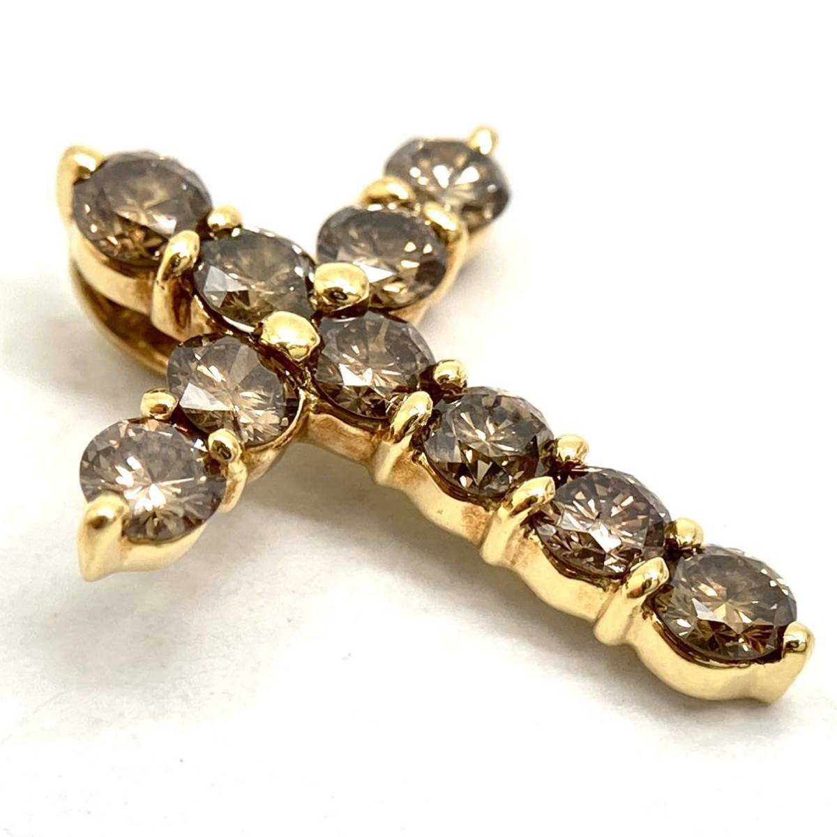 1ct!!《K18YG 天然ブラウンダイヤモンド クロスモチーフペンダント 