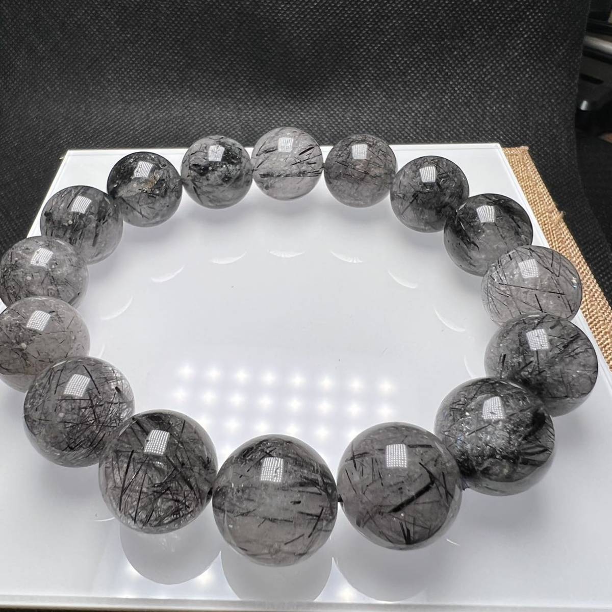 5 ブラックルチルクォーツ 14.5mm ブレスレット 天然石ブレスレット 