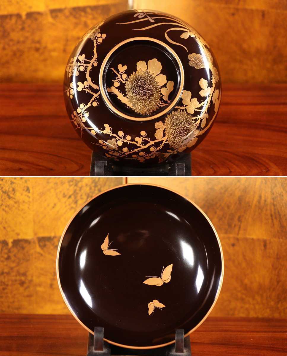 黒塗四君子本金蒔絵椀二客 時代輪島塗 CCK03 超絶技巧 高盛梨地細密切