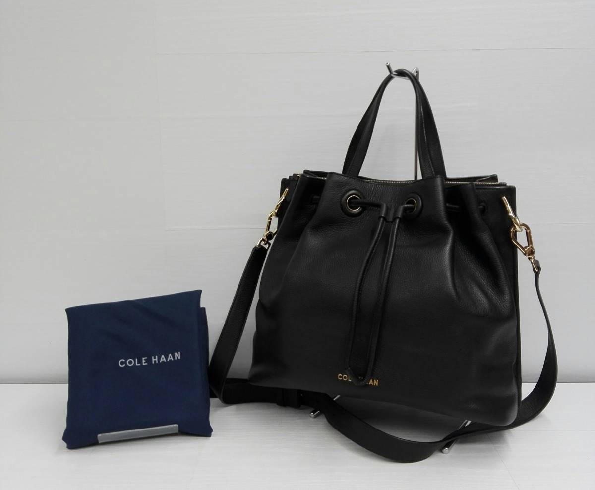 COLE HAAN GRANDSERIES コールハーン バケットバッグ 2WAY ショルダー レザー ブラック 保存袋有り レディース