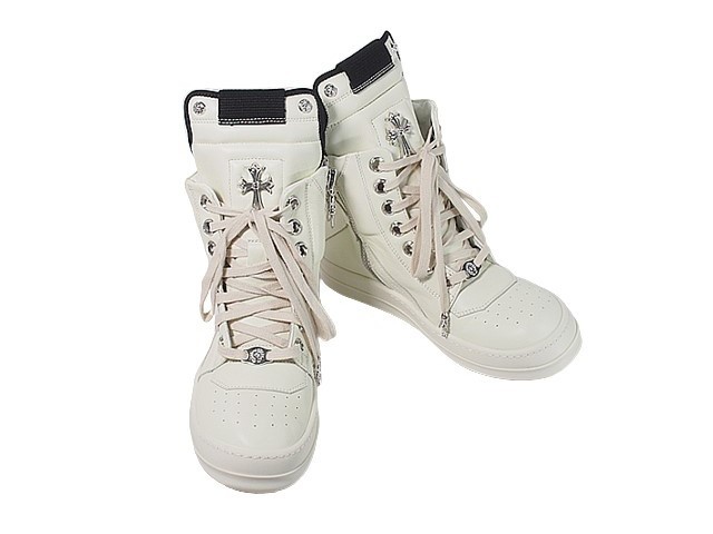 クロムハーツ リック オウエンス 入手困難 ジオバスケットハイカットスニーカー 靴 コラボシューズ メンズ＆レディース 白