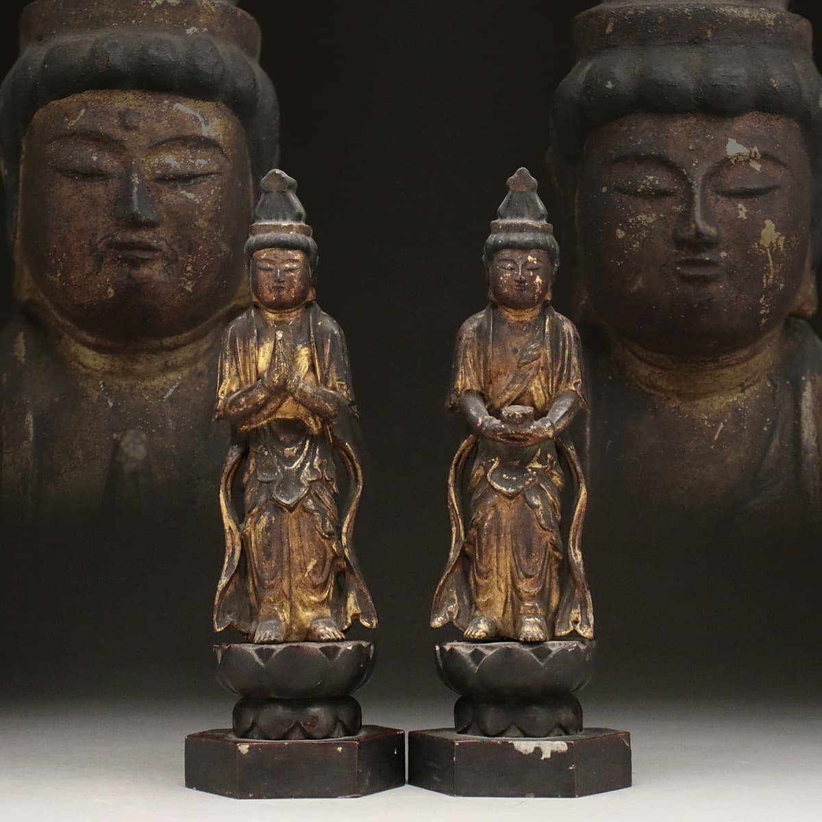 木造 - EG332 一対 全仏高26cm 漆箔 両脇侍像 文化遺産オンライン 時代 