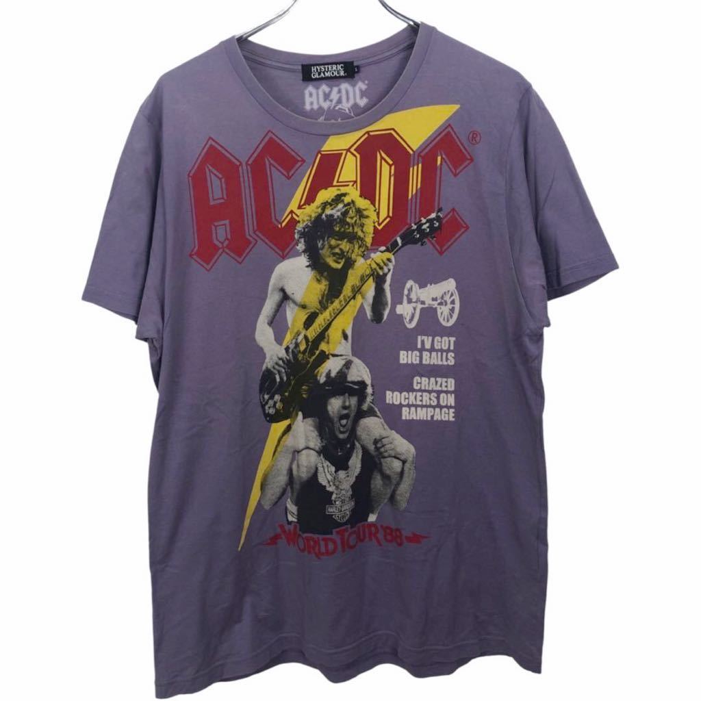 HYSTERIC GLAMOUR ヒステリックグラマー ACDC メンズ　パープル　プリント　半袖　Tシャツ トップス　L表記