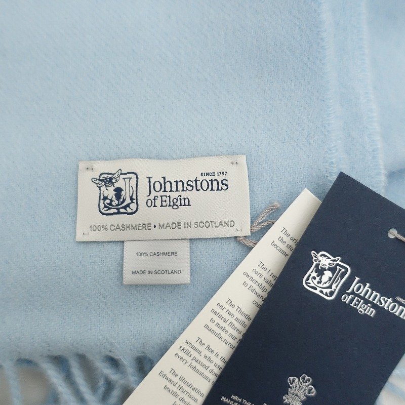 Johnstons of Elgin 100%カシミヤ ライトグレー エルガン） 【美品】ジョンストンズオブエルガン JOHNSTONS OF ELGIN *カシミヤ 大判ストール*ライトブルー羽織り1022(st84-2210-181)【11K22】