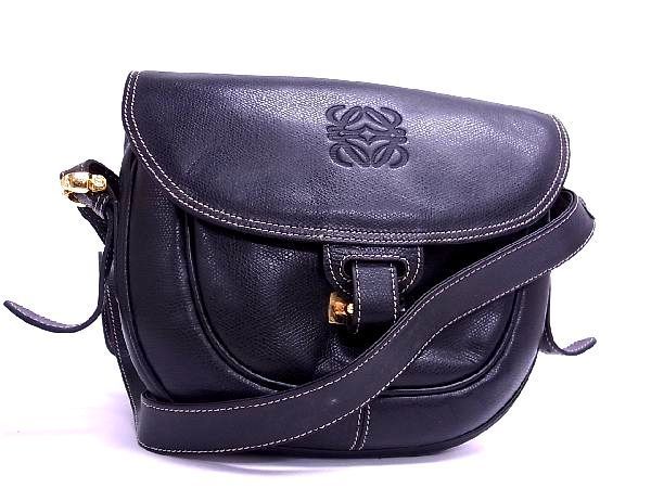1円 LOEWE ロエベ アナグラム レザー クロスボディ ショルダーバッグ 