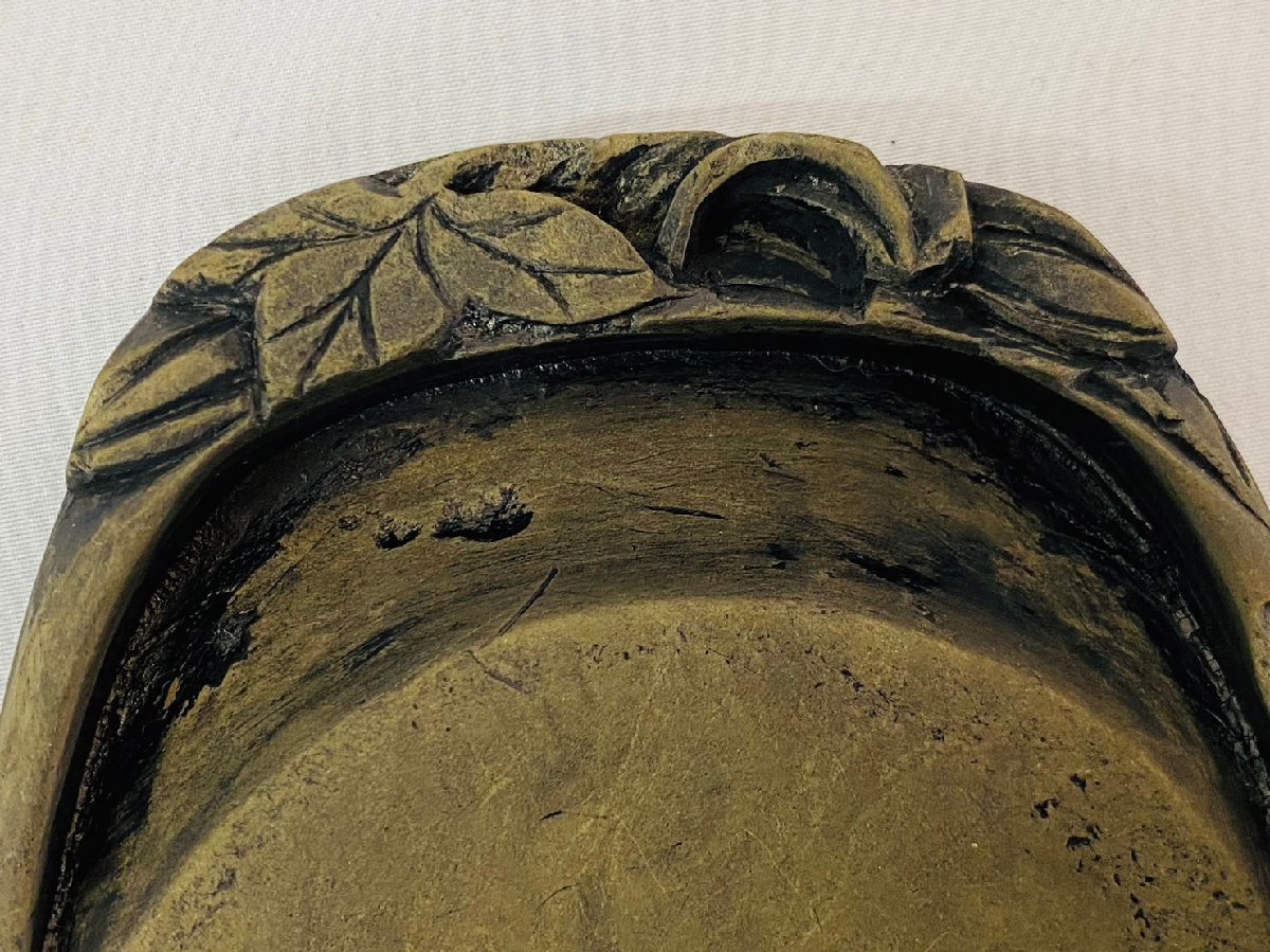 硯 書道具 硯箱 木製 文箱 透かし彫り 長方形 巻雲紋 唐木 -硯 唐草彫刻