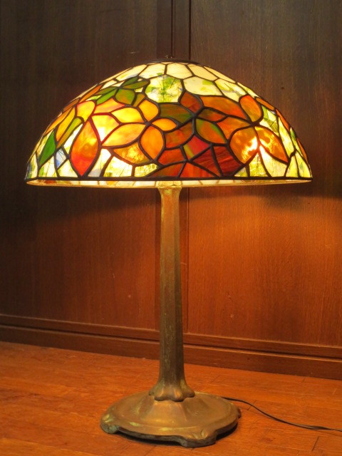 逸品 ステンドグラス x ブロンズベース 3灯式 スタンドランプ 直径41  