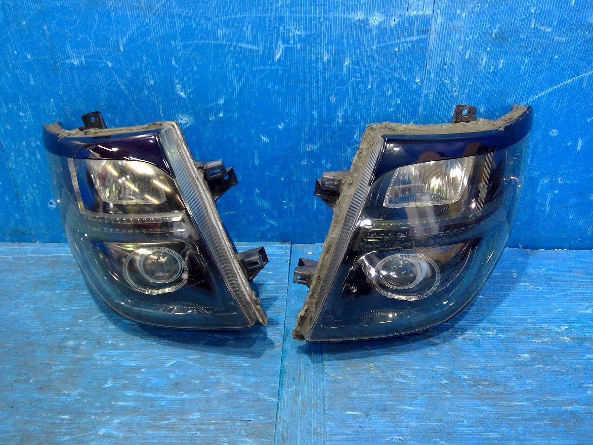 エルグランド ME51 E51 NE51 中期 純正加工 ブラックインナー LED/イカリング ヘッドライト 左右セット HIDバルブ・バラスト付 点灯確認OK