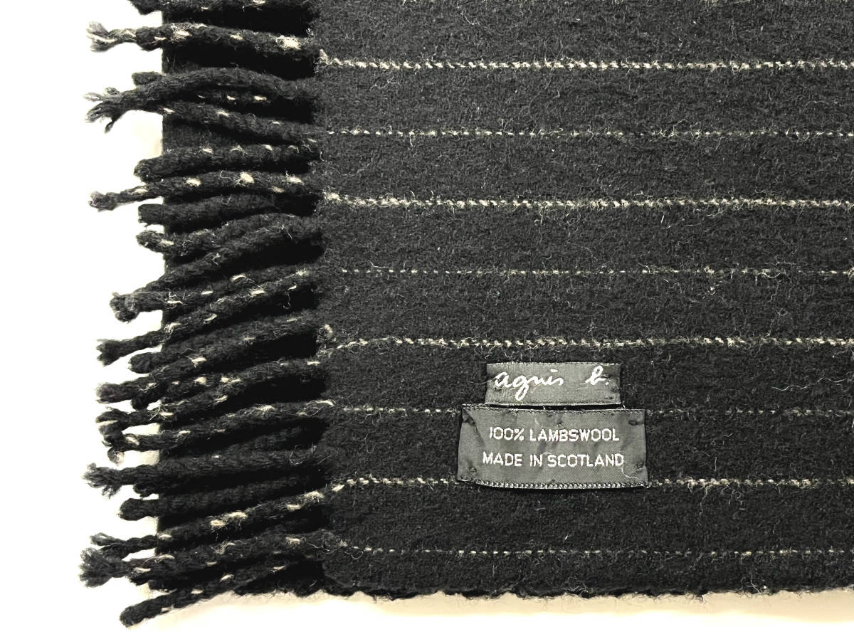 agnes b ウール マフラー ★ブラック ストライプ柄(中古美品）