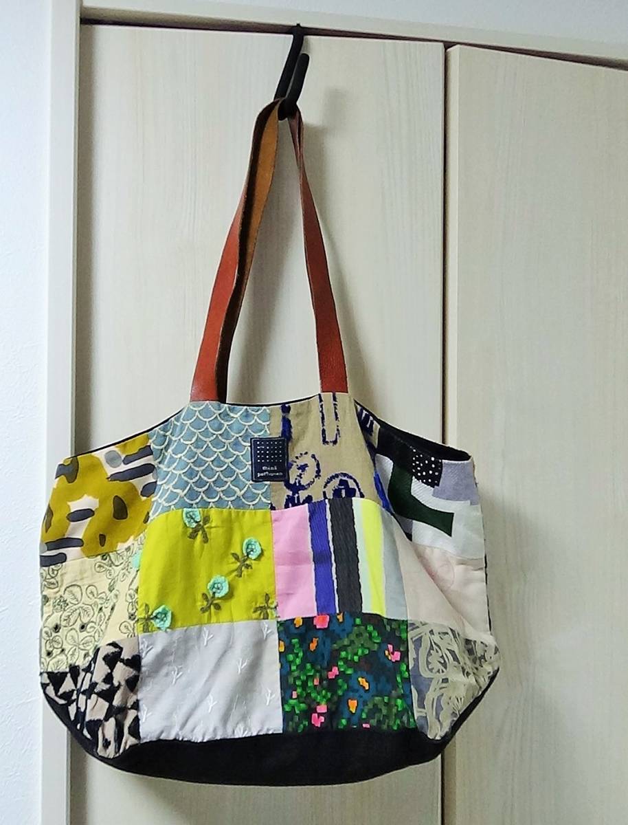 M*u様 ミナペルホネン＊パッチギャザポケファスナートートL✂️ハンドメイド バッグ M*u様 ミナペルホネン＊パッチギャザポケファスナートートL