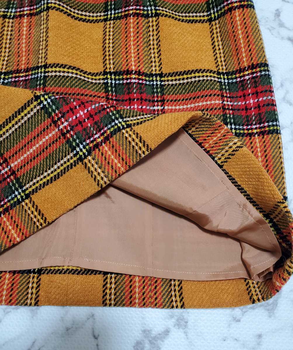 ASCOT 東京スタイル 美ライン チェック柄ウールワンピース マスタード  