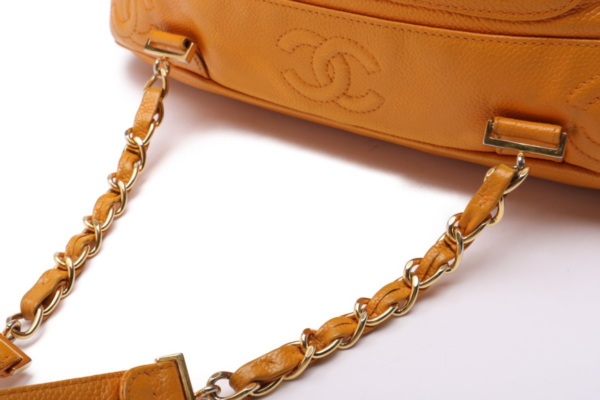 1円美品☆シャネル☆キャビアスキン　トリプルココ　チェーンリュック　イエロー　Ｇ金具【CHANEL】 シャネル CHANEL トリプルココ 巾着 ベストセラー リュック｜ブランド買取なら