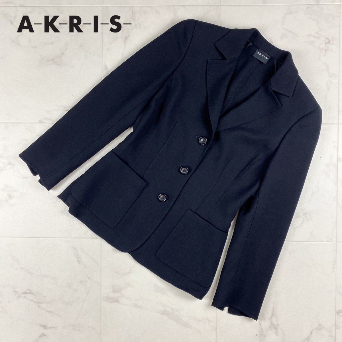 美品 AKRIS アクリス フォーマル テーラードジャケット スリーボタン 総裏 レディース 黒 ブラック サイズM*TB81
