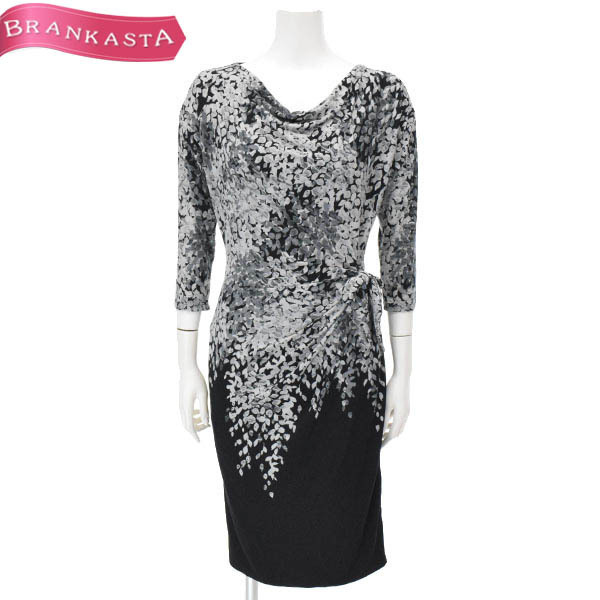 【美品】LAURA ASHLEY/ローラアシュレイ ワンピース 七分袖 スムースカットソー ドレープネック US:6 グレー 黒[NEW]★41JC76