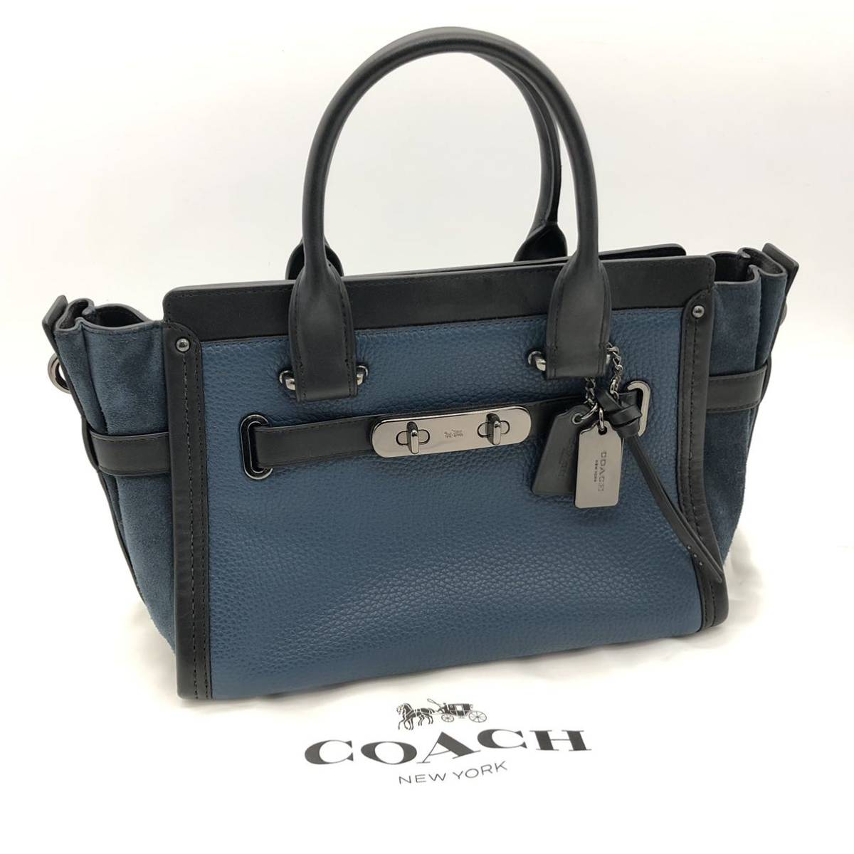 人気定番，大得価 FN7588S 1000円スタート COACH コーチ スワッガー 2way ハンドバッグ ショルダーバッグ レザー スエード ブルー ヴィンテージ(ハンドバッグ)｜売買されたオークション情報、yahooの商品情報をアー かばん、バッグ