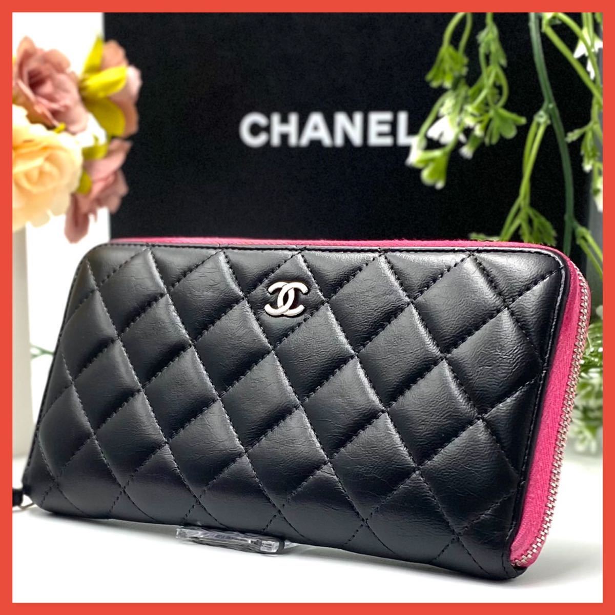  正規品 CHANEL ブラック ラウンドファスナー マトラッセ キャビアスキン ピンク ラムスキン デカココ シャネル 長財布 1円 黒(女性用財布)｜売買されたオークション情報、yahooの商品情報をア 服飾小物