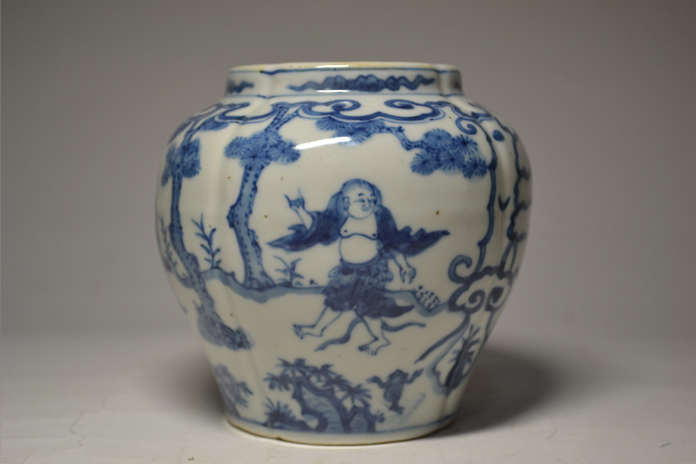 館林源右衛門 緑彩唐草 茶壷 共箱 / 有田焼 錫口 茶壺 飾り壺 館林